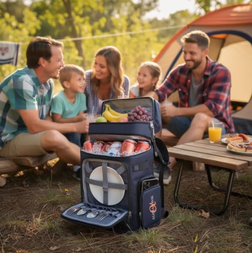 Alphasonik Cooler Backpack 40 Cans Insulated Backpack Cooler for Men & Women, 2 Leak Proof Compartments Coolers Bag for Beach Travel Picnic Hiking BBQ Fishing Outdoor Camping - color: Navy