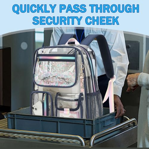 Clear Backpack for Girls Women, School Bookbag Heavy Duty See Through Backpacks (Navy Blue) - color: Navy