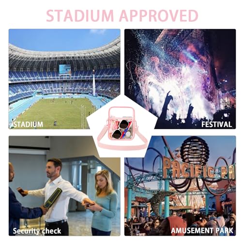 Clear bag for stadium events, women's Clear Purse crossbody bag, stadium approved with front pocket, perfect for concerts - color: Pink