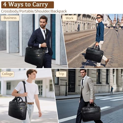 Faux Leather Messenger Bag for Men 17-17.3 Inch: Laptop Bag Briefcase Computer Handbags Shoulder Crossbody Bag with Padded Laptop Sleeve for Work College Travel, PU Black - color: Pu Black