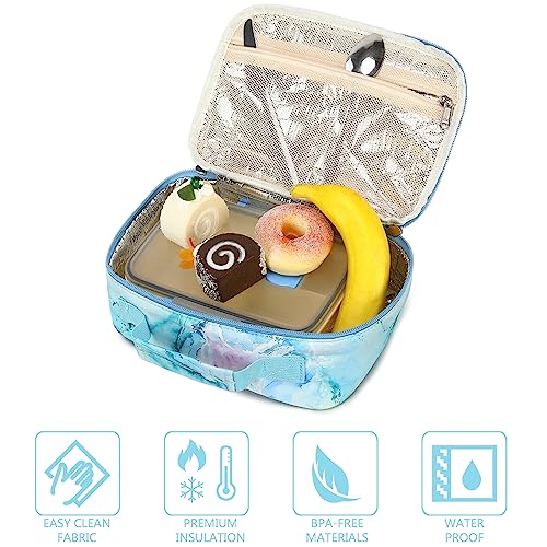 LEDAOU Kids Lunch Box, Insulated Lunch Bag for Girls Boys, Reusable Lunchbox for School Preschool Kindergarten Daycare, Lightweight Blue Marble Lunch Tote - color: Marble Blue