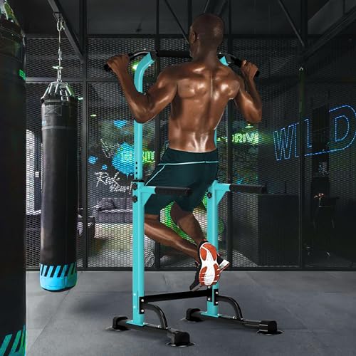 DlandHome Power Tower Pull Up Dip Station Multi-Function Fitness Equipment for Strength Training Adjustable Height Dip Stand for Home Gym - color: Blue