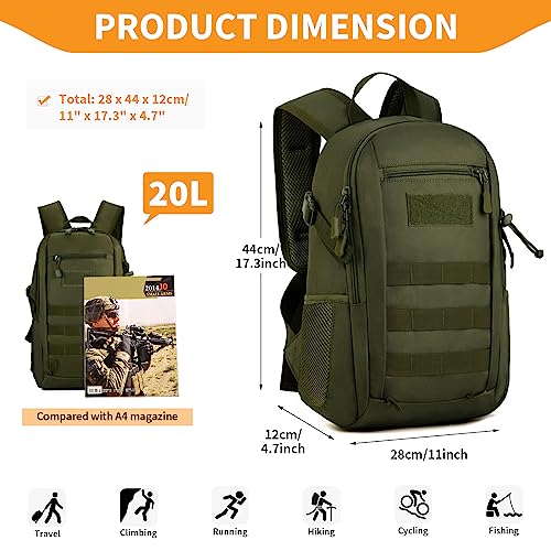 HUNTVP 10L/20L/30L Tactical Backpack Military MOLLE Backpack Rucksack Gear Tactical Assault Pack for Hunting Camping Trekking (20L-Army Green) - color: Army Green, size: 20L