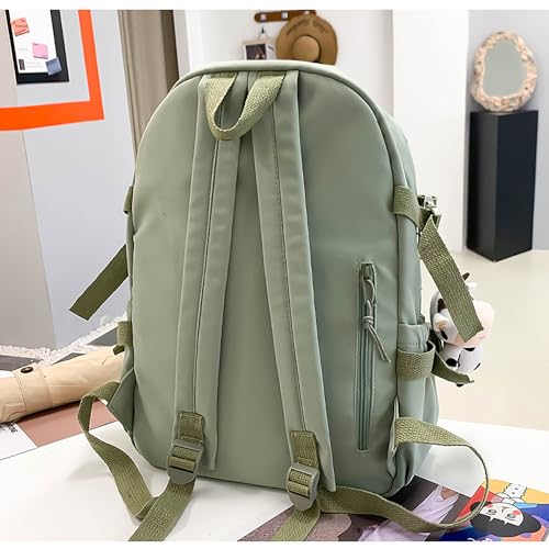 Kawaii Backpack with Cute Bear Plush Kawaii Pin Accessories Large Capacity Aesthetic School Bags Cute Bookbag for Girls Teen(Simple, Army Green) - color: Army Green