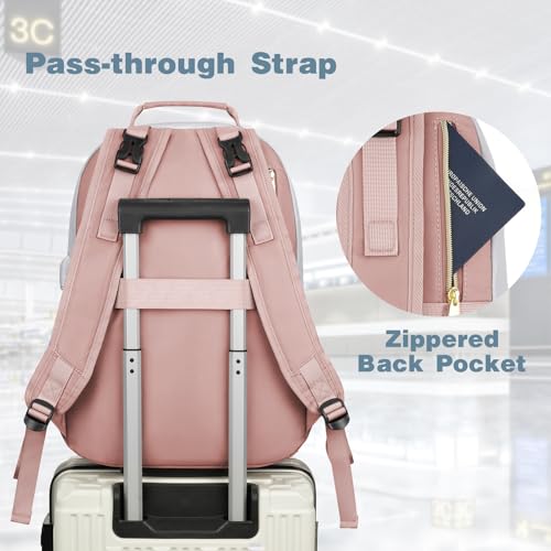 MOMUVO Diaper Bag Backpack, Quilted Baby Bag with Changing Pad & Stroller Straps & Pacifier Case, Large Travel Diaper Bags for Mom Dad, Pink Grey - color: Pink Grey