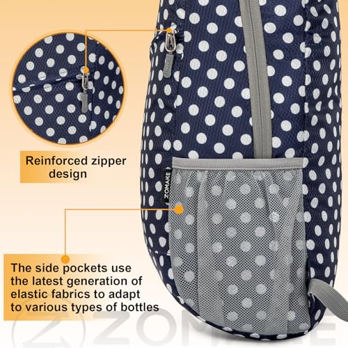 ZOMAKE Lightweight Packable Backpack 20L,Foldable Backpacks Small Daypack for Hiking Water Resistant Day Bag for Travel(Blue, White Polka Dot) - color: Blue, White Polka Dot