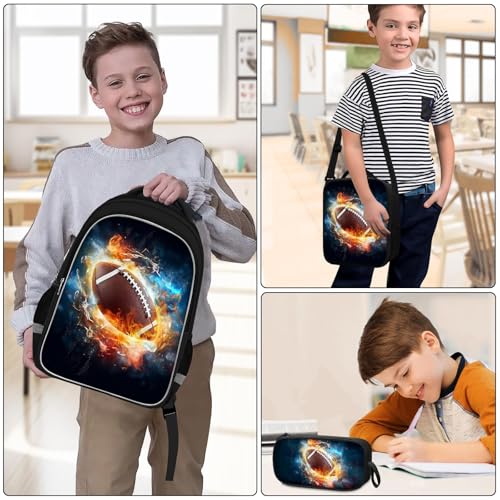School Backpack for Boys - 4pcs Ameriacn Football Boys Backpack with Lunch Box and Pencil Case for Kids Children Teens Elementary Middle School - Students Bag for Ages 6-18,17″Bookbag Travel Back Pack - color: American Football-04-backpack Set
