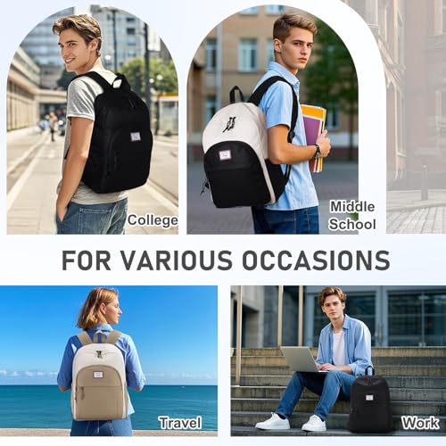 Kasqo School Backpack,Water Resistant Middle High School Bookbag for Teens Girls Boys School Bag Casual Women Men Daypack for Travel College Black White - color: Black White