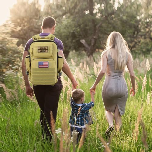 SHARKMOUTH Military Diaper Bag for Dad - Insulated Baby Diaper Backpack with Patches for Hiking Travel Camping - Baby Shower Gifts Tan - color: Tan