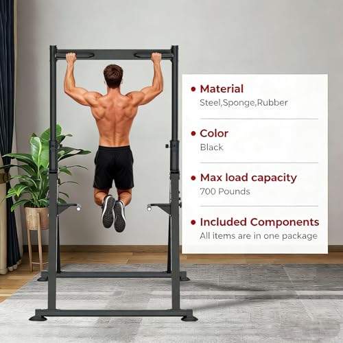 Tappio Folding Power Tower Dip Station Pull Up Bar, Multifunctional Pull Up Tower Adjustable Height, Triangular Structure Strength Training Workout Equipment for Home Gym Fitness