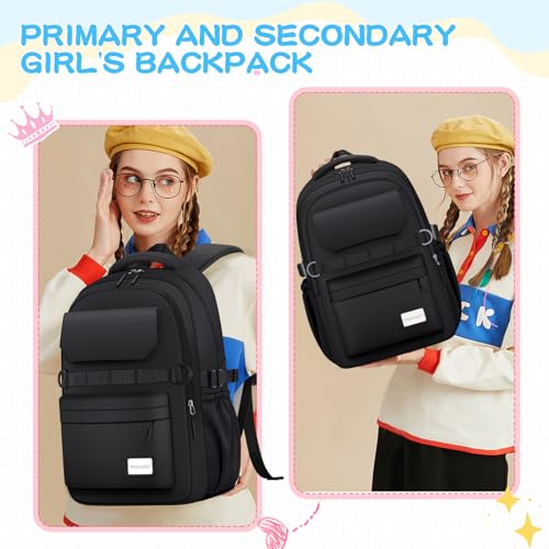 PRAGARI Kids School Backpack for Teens Girls Aesthetic Black Backpack Lightweight College Laptop Casual Travel Bookbag - color: Black