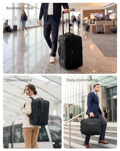 Fanwoli Rolling Vacuum Backpack Travel with One-Button Compression, Expandable Carry-On Suitcase Luggage, Approved TSA Lock & Water-Proof Laptop Compartment for Outdoor/Family/Business Trips - color: Black