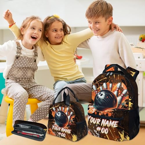 COZYAURA Kids Backpack Boys - Personalized Bowling Backpacks Set for School - Sports Bookbag with Lunch Bag & Pencil Case - Bowling Ball Book Bags for Elementary Middle School - color: Style-9