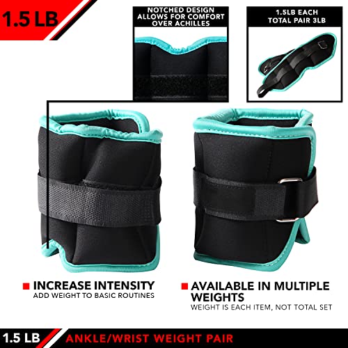JFIT Ankle Weights - Ankle Weight Pair 10 Weight and Bundle Options - 0.5 to 8 lbs. Each (Set of 2) Adjustable Straps – Comfortable, Breathable, Moisture Absorbent Weight Straps for Men and Women - size: 1.5 lb Pair