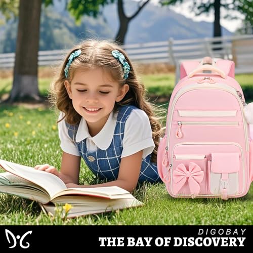 DIGOBAY Backpack for Girls, 3PCS Girls Backpack for School with Lunch Bag Pencil Case, Cute Kids Teens Bookbag for Kindergarten Elementary Preschool Middle School (Pink) - color: Beige-pink