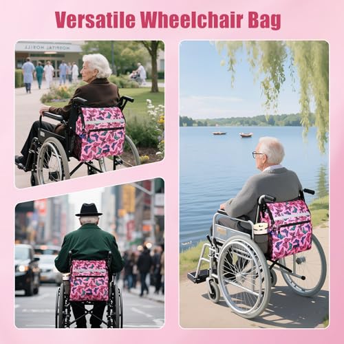 ZHCHG Wheelchair Bags, Wheelchair Backpack with Cup Holder, Wheelchair Bags to Hang on Back, Electric Wheel Chair Accessories, Large Storage Bag for Walker Rollator- Pink Butterfly - style: Pink Butterfly