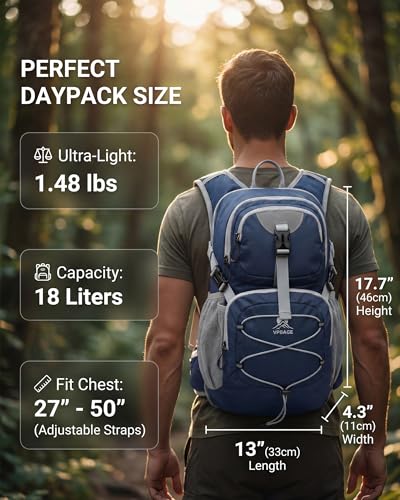 VPBAGE Hydration Backpack with 2L Bladder β Thermal Insulated Water Pack for Hiking, Skiing, Running β Lightweight Daypack for Men & Women, Soft-Lined Sunglasses Pocket & Large Waist Pockets - color: Navy Blue