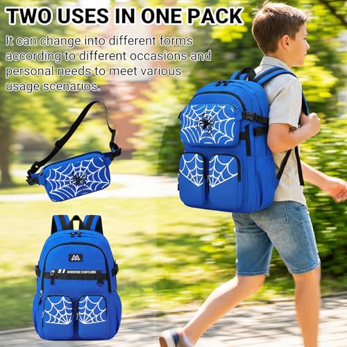 Kids Backpack for Boys - Cool Boys Backpacks with Waist pack for Kids Teens Elementary Middle School, 18″ Large Capacity Students Bookbag, Perfect for Travel and School - color: Blue-backpack-only