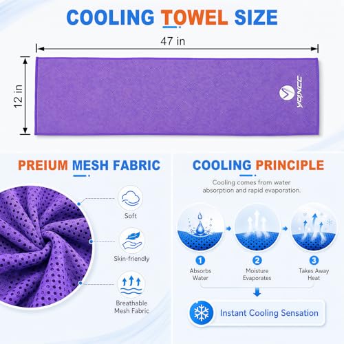 YQXCC 2 Pack Cooling Towels (47"x12"), Ice Cool Neck Towel, Soft Breathable Microfiber for Yoga, Golf, Gym, Running, Camping & Hot Weather - color: Purple/Green