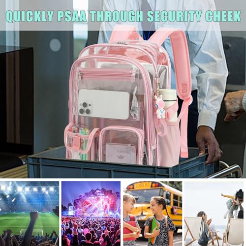Clear Backpack Heavy Duty Transparent Backpacks Stadium Approved for School Work Sport Travel (Light Pink) - color: Light Pink