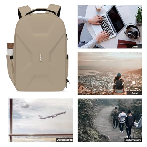 MOSISO 15.6-16 inch 35L Laptop Backpack with USB Charging Port for Women Men, Waterproof Hardshell Travel Business Computer Bag, Anti-Theft Daypack with Luggage Strap, Camel - color: Camel