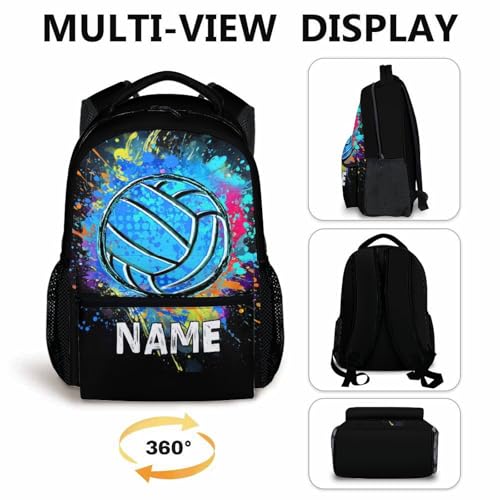 Boys School Backpack Personalized Kids Volleyball Backpacks Bookbag Back to School Supplies, 17 Inches Custom Name Cool Sport Back Pack for Travel Camping Casual (Black) - color: Color 6-1