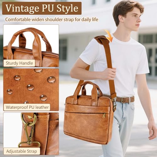 Faux Leather Messenger Bag for Men 15.6 Inch: Laptop Bag Briefcase Computer Handbags Shoulder Crossbody Bag with Padded Laptop Sleeve for Work College Travel, PU Brown - color: Pu Small Brown