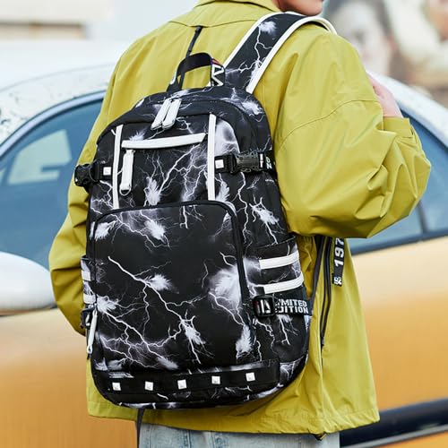 Basketball Player Tatu-m 0 Student Backpack Men's and Women's Laptop Backpack Ultralight Travel Backpack Schoolbag (Black and White1) - color: Black and White1