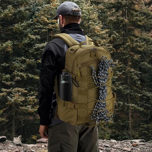 25L Hiking Backpack Small Tactical Backpack Daypack Camping Trekking Hunting Molle Pack for Men Women, Khaki - color: Khaki