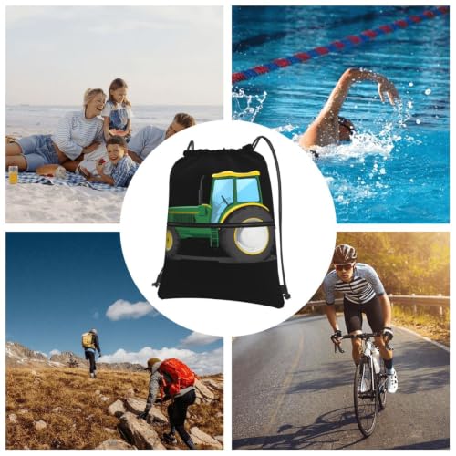 Color Tractor Prints Drawstring Zipper Backpack Lightweight Sport Gym Bag Water-Resistant Travel Throw Cover for Men Women Teens
