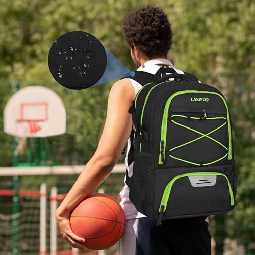 LARIPOP Basketball Backpack Large Basketball Bag with Ball Holder & Shoe Compartment for Adults Men Women - color: Green