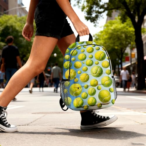 Tennis Backpack for Kids & Youth, 16 Inch Tennis-Themed School Bookbag, Lightweight Polyester Daypack with Front Zip Pocket, Side Bottle Pocket, Padded Adjustable Straps, Unisex - color: Tennis