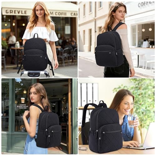 ZUBOND Backpack for Men and Women, School Backpack for Boys Girls, Quilted Casual Travel Daypack, Water-Resistant Bookbag for 15.6 Inch Laptop, Black - color: Black