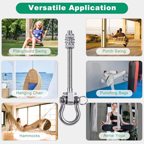 SELEWARE Heavy Duty Bearing Swing Hangers, 6 Pack Stainless Steel Swing Set Hooks for Wood and Steel Beam, for Hammock, Yoga Swing, Porch Swing, Heavy Bag, 5" x M2/5", 1500LB Capacity - color: 6 Pack Bearing Hangers (5" X M2/5" Threaded Rod)