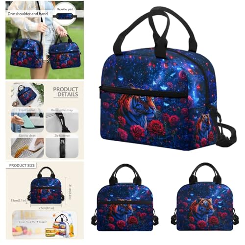Aesthetic Tiger Backpack for Kids Girls Backpack with Lunch Box Water Bottle Holder and Zipper Pencil Case 4Pcs Set 17" Sturdy Bookbag with Large Front Pocket Lightweight Elementary School Bag - color: Aesthetic Tiger-2