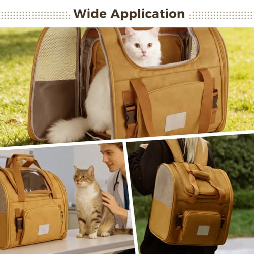 Expandable Pet Backpack Carrier with Ventilated Mesh Top Sides, Folding Travel Backpack with Shoulder Straps Quick-Release Waist Strap Luggage Wrap for Cats Small Dogs Puppies
