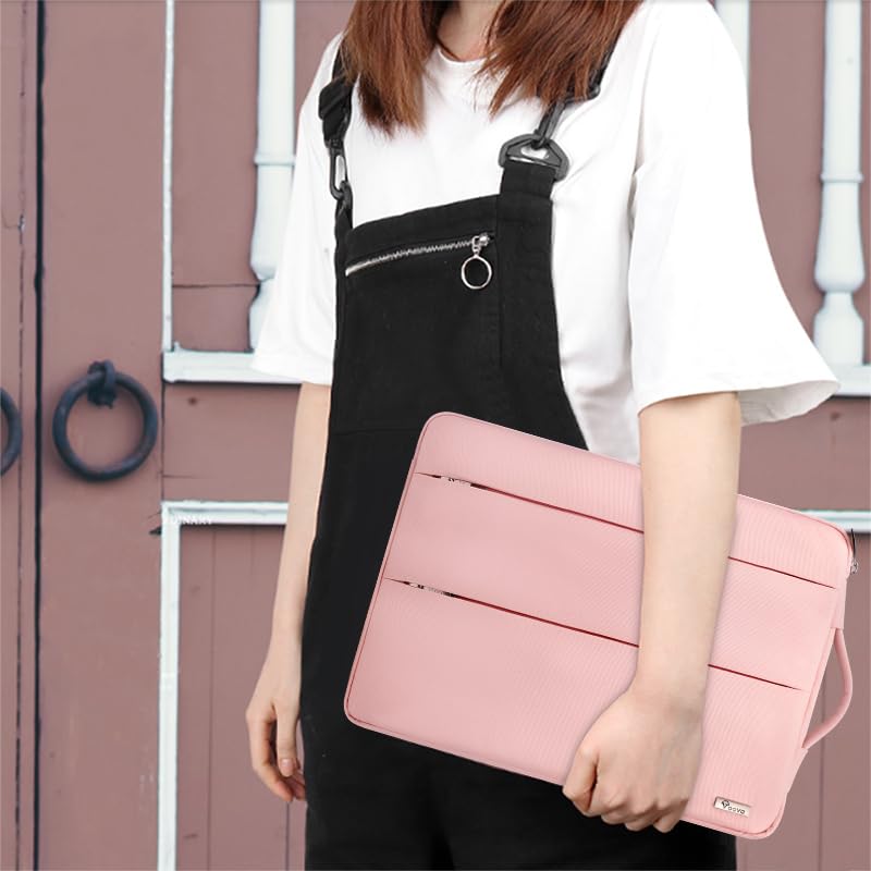 Voova Laptop Sleeve Carrying Case 15.6 16 Inch,Slim Computer Cover Bag Compatible with MacBook Pro 15/16, Dell xps 15,15-16 Inch HP Dell Asus Acer Laptop, Sakura Pink - color: Sakura Pink, size: 15.6-16 Inch