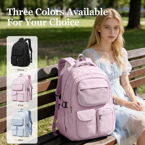 Backpack for School Teens Boys Girls, Large Capacity School bag for Men Women, Cute Bookbag for Students, Lightweight College backpack with lots of pockets(Pink) - color: Pink