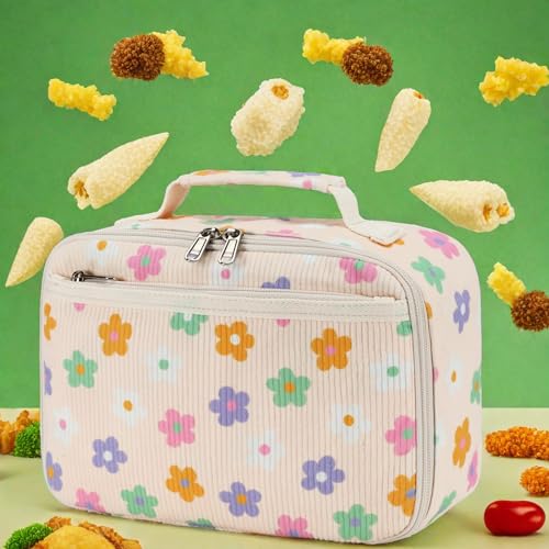 LEDAOU Lunch Box Kids Insulated Lunch Bag Girls Boys Toddler Reusable Lunchbox for School Picnic Hiking - color: Flower-Colorful