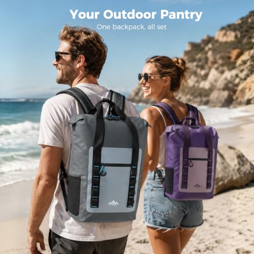 Lekesky Backpack Cooler, 30L Soft Lightweight Cooler Bag, Waterproof for Beach, Travel, Camping, Picnic, Hiking (20 CAN Grey) - color: Purple