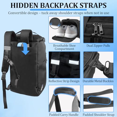 ORKELS 29L Gym Bag with Shoe Compartment, Sports Duffle Bag for Men, Travel Backpack with Wet Pocket, Tear-Resistant Overnight Bag for Fitness, Workout, and Travel