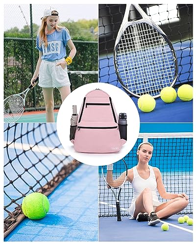 Sucipi Tennis Bag Professional Tennis Backpack for Men and Women Racket Bags Holds 2 Rackets with Ventilated Shoe Compartment - color: Pink with Shoes Compartment
