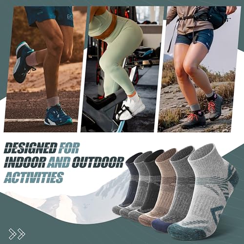 ANTSANG 6 Pairs Merino Wool Quarter Ankle Hiking Running Socks Compression Thermal Thick Cushion Socks for Women Men - color: Dark Mix Series, size: Large
