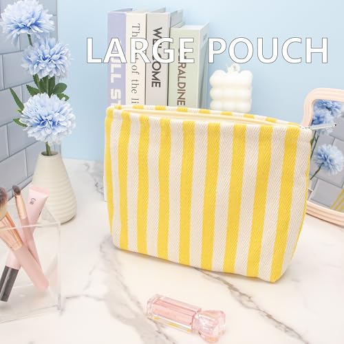 PAZIMIIK Makeup Bag Large Cotton Zipper Pouch for Purse Travel Canvas Make Up Organizer for Women Cosmetic,Stripe Yellow - color: Stripe Yellow