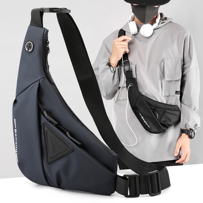 Small Sling Crossbody Bag for Men, Lightweight Anti-theft One Strap Casual Chest Bag Slim Backpack for Outdoor Walking Trip Hiking Biking Navy Blue - color: Navy Blue