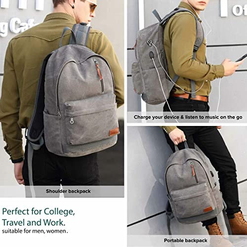 Canvas Laptop Backpack, Waterproof School Backpack With USB Charging College - color: Gray