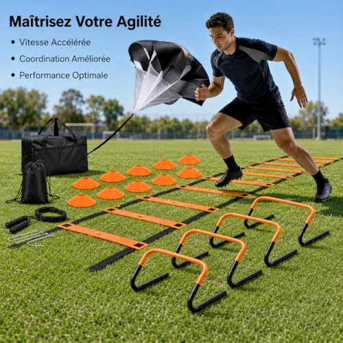 Qianly Multicolor Agility Ladder Set, Speed Agility Kit for Football Training, 12 Piece Speed Training Equipment for Kids, Full Training Set
