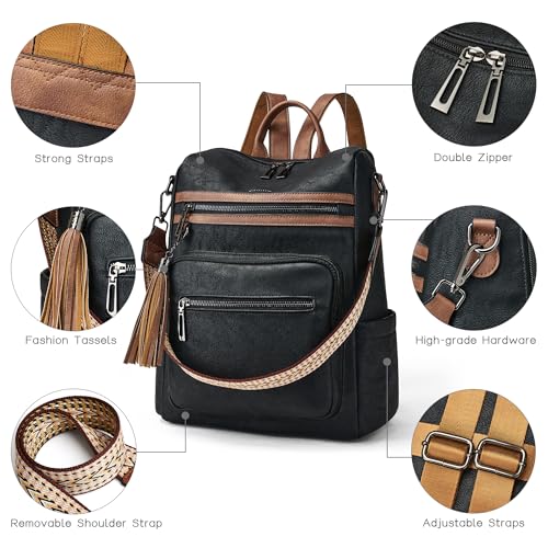 Shrrie Backpack Purse for Women Leather Backpack Fashion Designer Travel Backpack Convertible Shoulder Bag - color: 1-7 Black With Brown