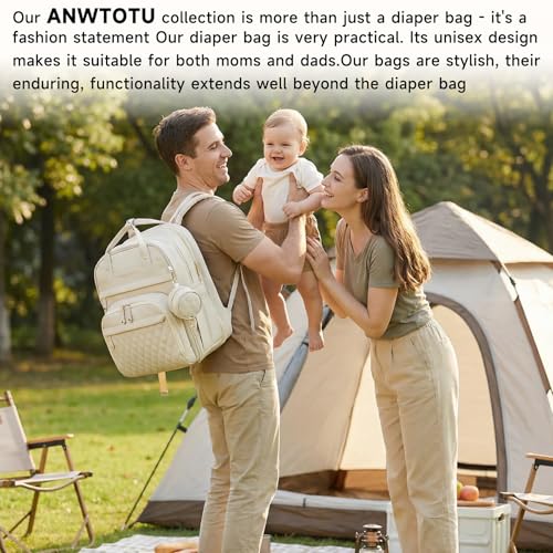 ANWTOTU Leather Baby Diaper Bags with Changing Station,Extra large Capacity Baby Diaper Bag Backpack,Waterproof Baby Essentials(White) - color: White