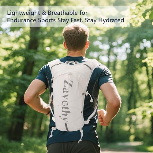 Zavothy Hydration Backpack with 1.5L Water Bladder, Lightweight Water Backpack for Women, Hydration Pack with Rain Cover for Running Hiking Cycling Festival, Reflective Bounce-Free Fit - color: White
